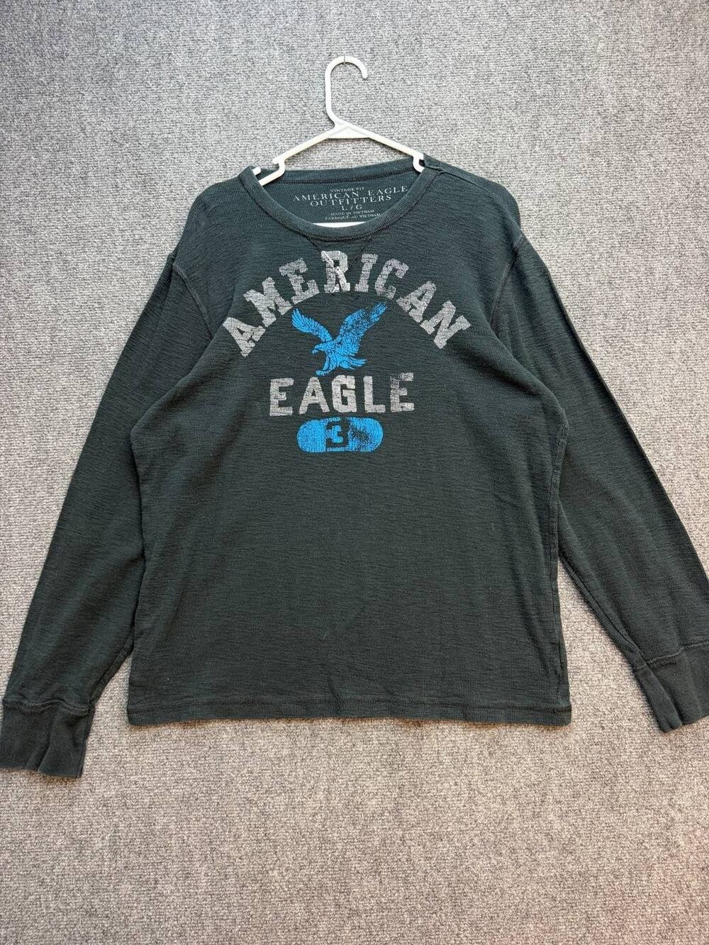 American Eagle Outfitters Boys Long Sleeve Shirt L Black Graphic Thermal